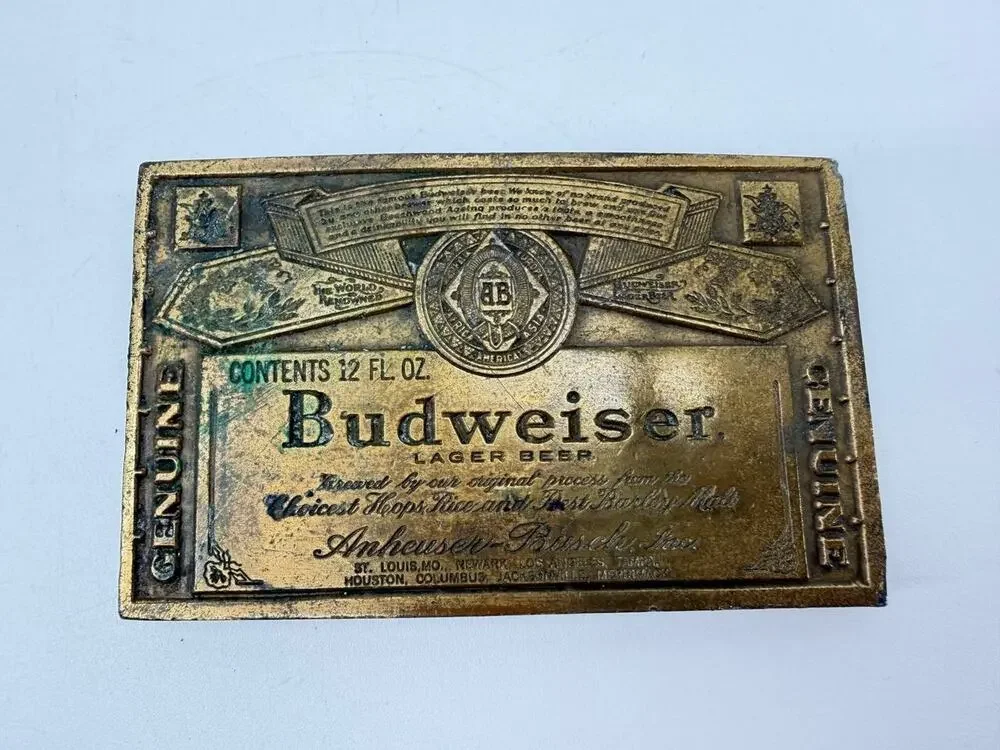 Vintage Budweiser Lager Beer Brass Tone Belt Buckle Anheuser Busch A-168